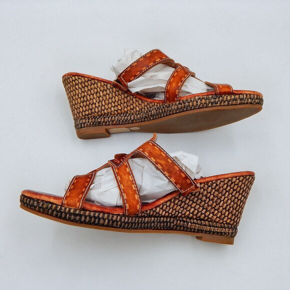 Spring Step Gardenia Leather Tan Brown Slip On Wedge Heel Sandal Size 40 - Picture 5 of 13